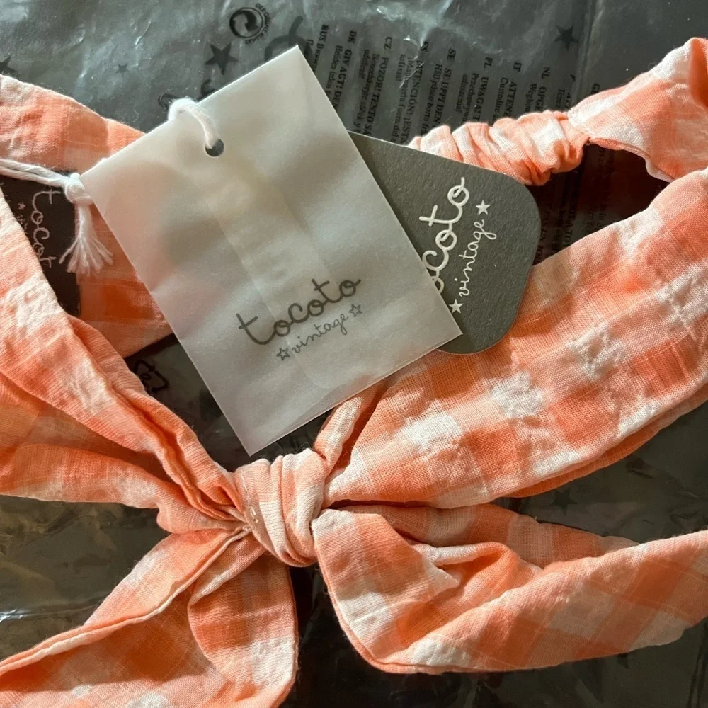 peach orange Checkered Kids Hairband Tocoto Vintage. Matching dress listed too